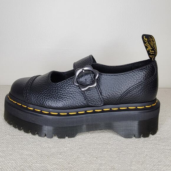 *NEW* DR MARTENS Addina Flower Buckle Mary Jane Leather Platform Shoe Black sz 6 - Picture 5 of 14